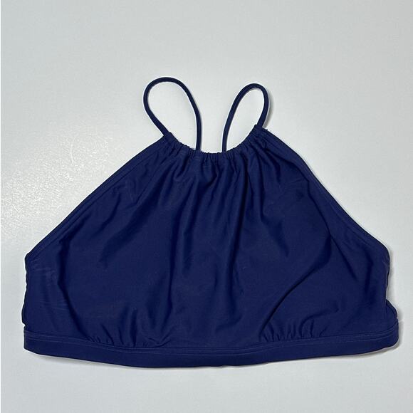 Prana Brina Halter Bikini Swim Top High Neck Size L Navy Blue Designer UPF 50+ - Picture 2 of 9